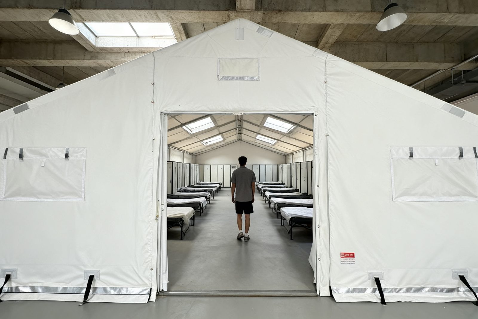 Interior of the transit shelter, furnished and in use