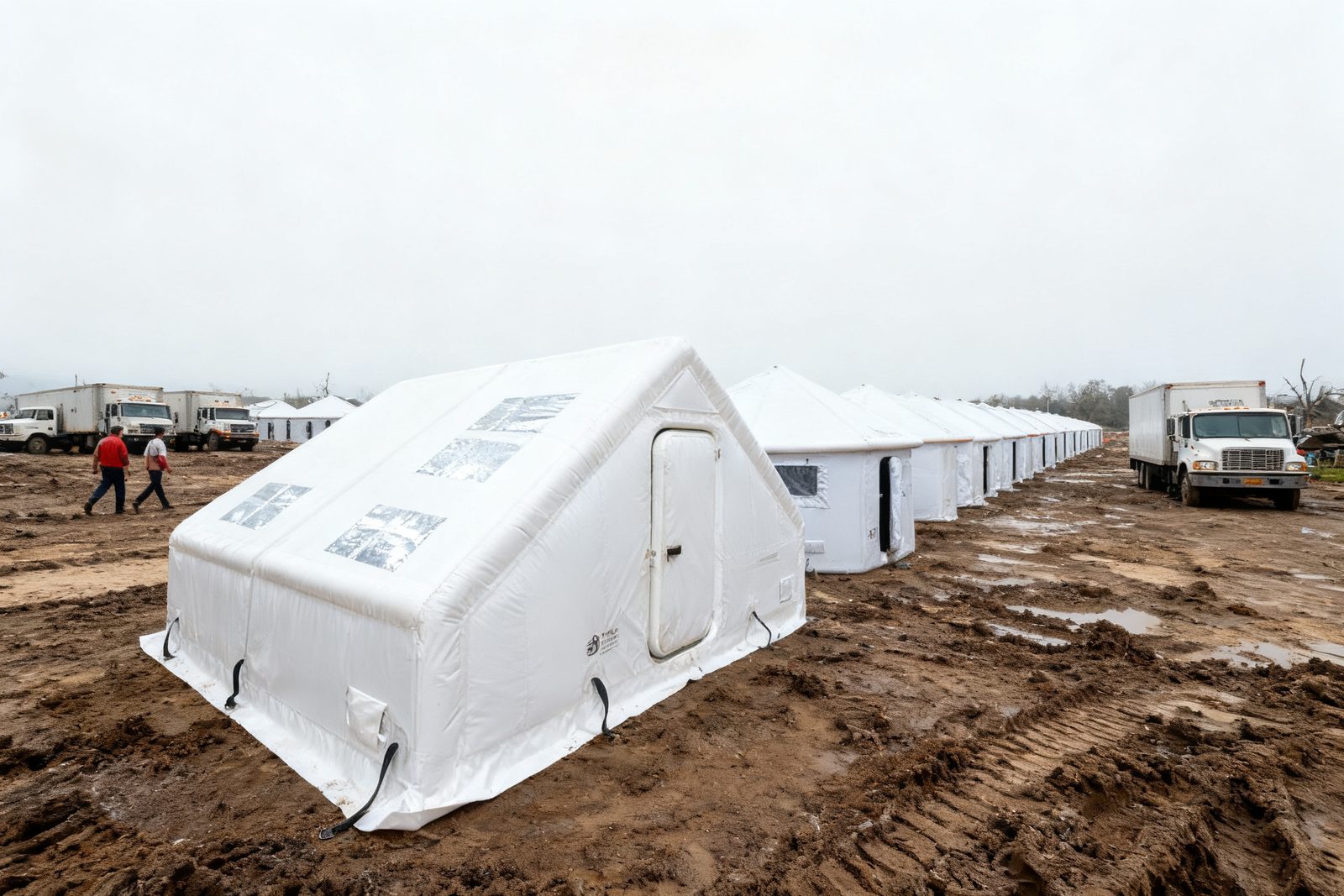 transitional shelter deployed on site, in use