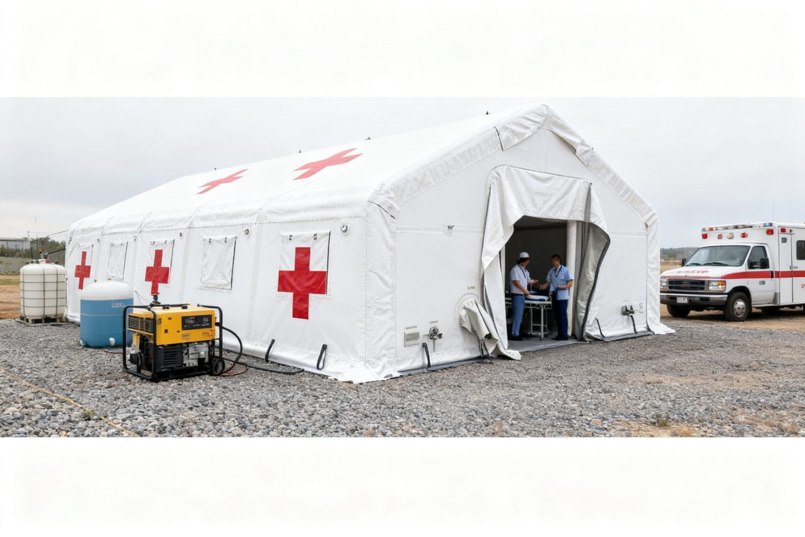vaccination point shelter deployed on site, in use
