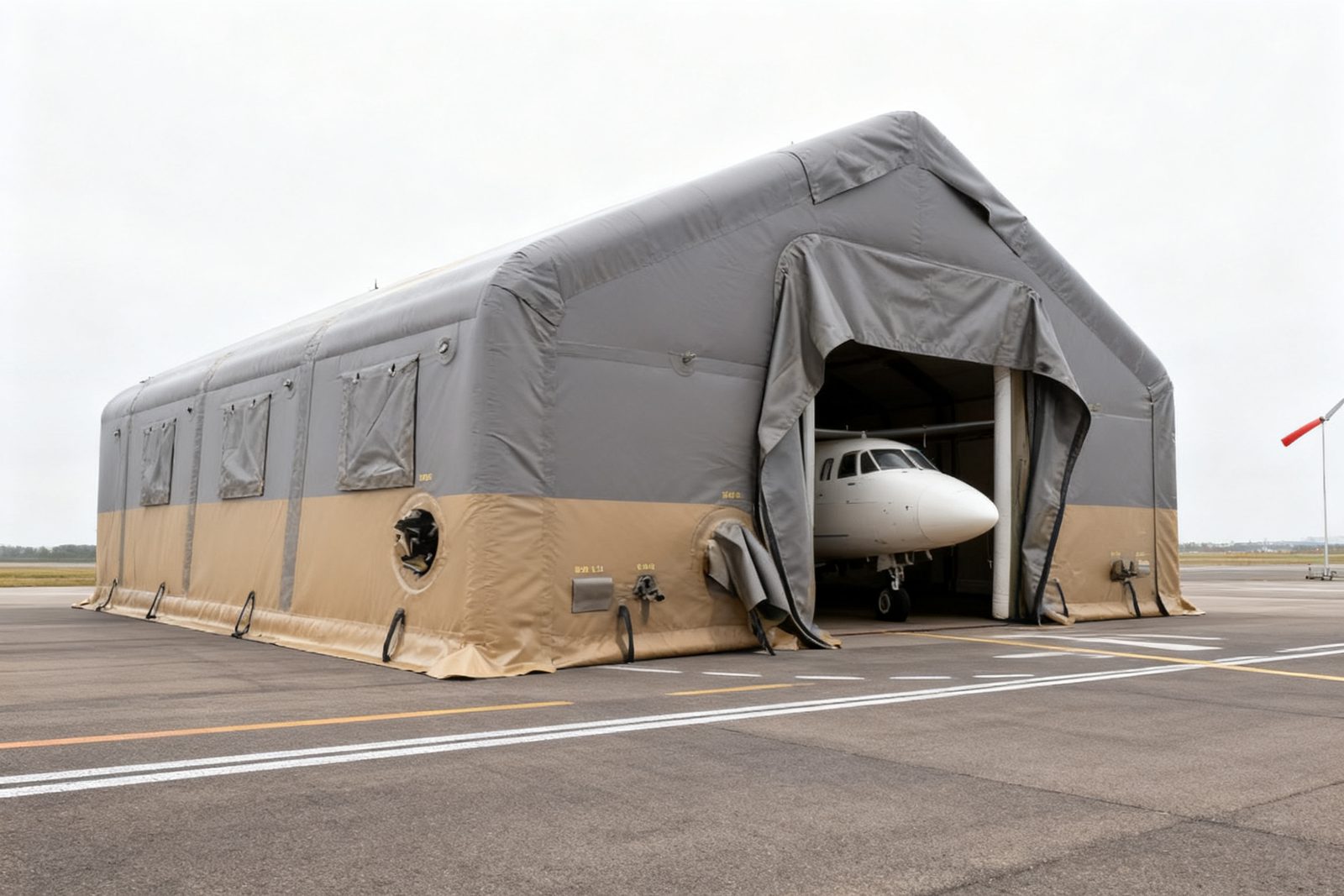 vehicle cover deployed on site, in use