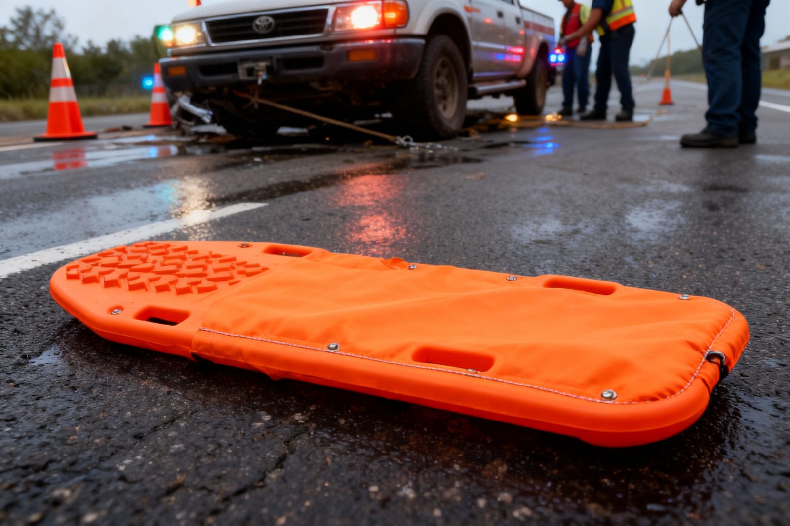 vehicle recovery track deployed on site, in use