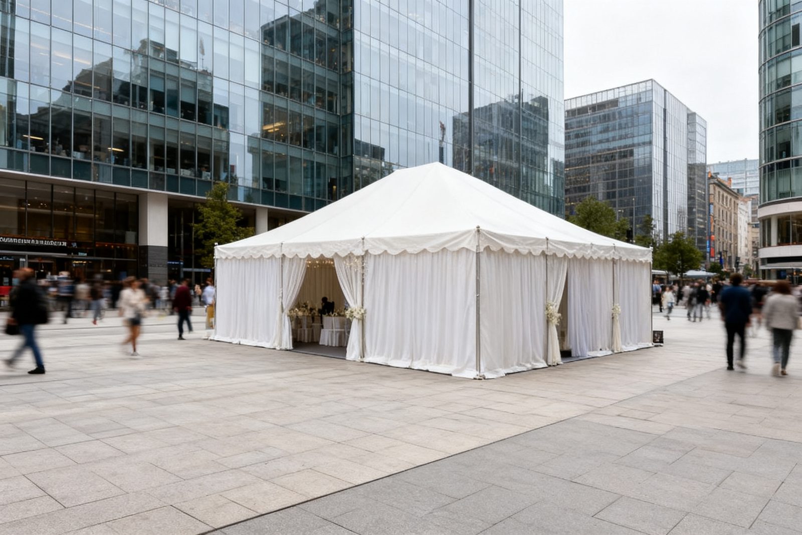 wedding marquee deployed on site, in use